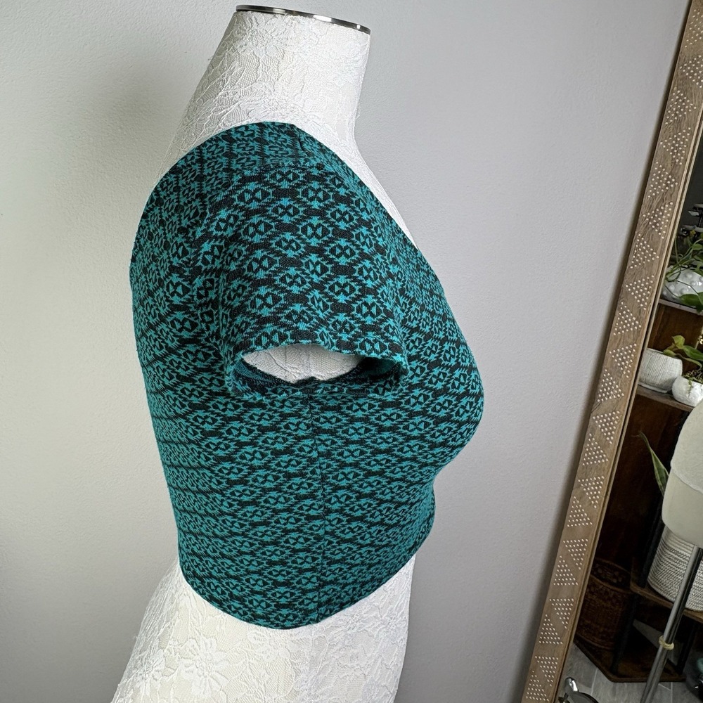 LA Hearts Womens M Teal Crop Top Indie Sleaze Geometric Rayon Blend - Picture 2 of 13